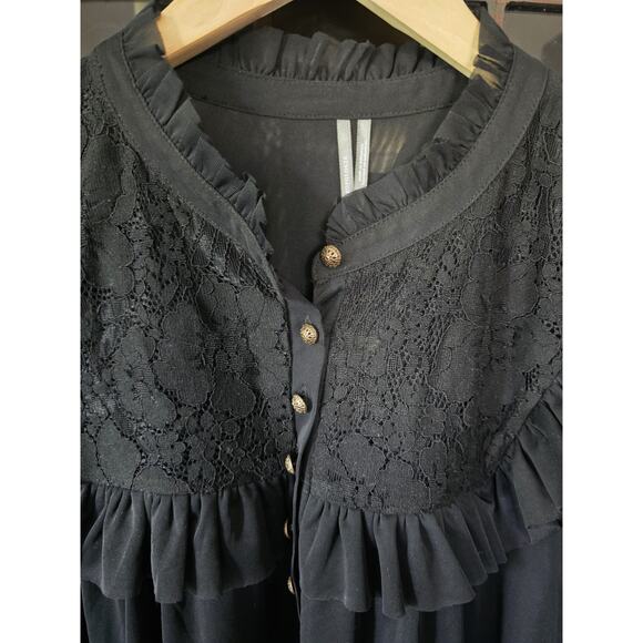 NWT Anthropologie Ruffled Lace Black Blouse - XL - Picture 7 of 7